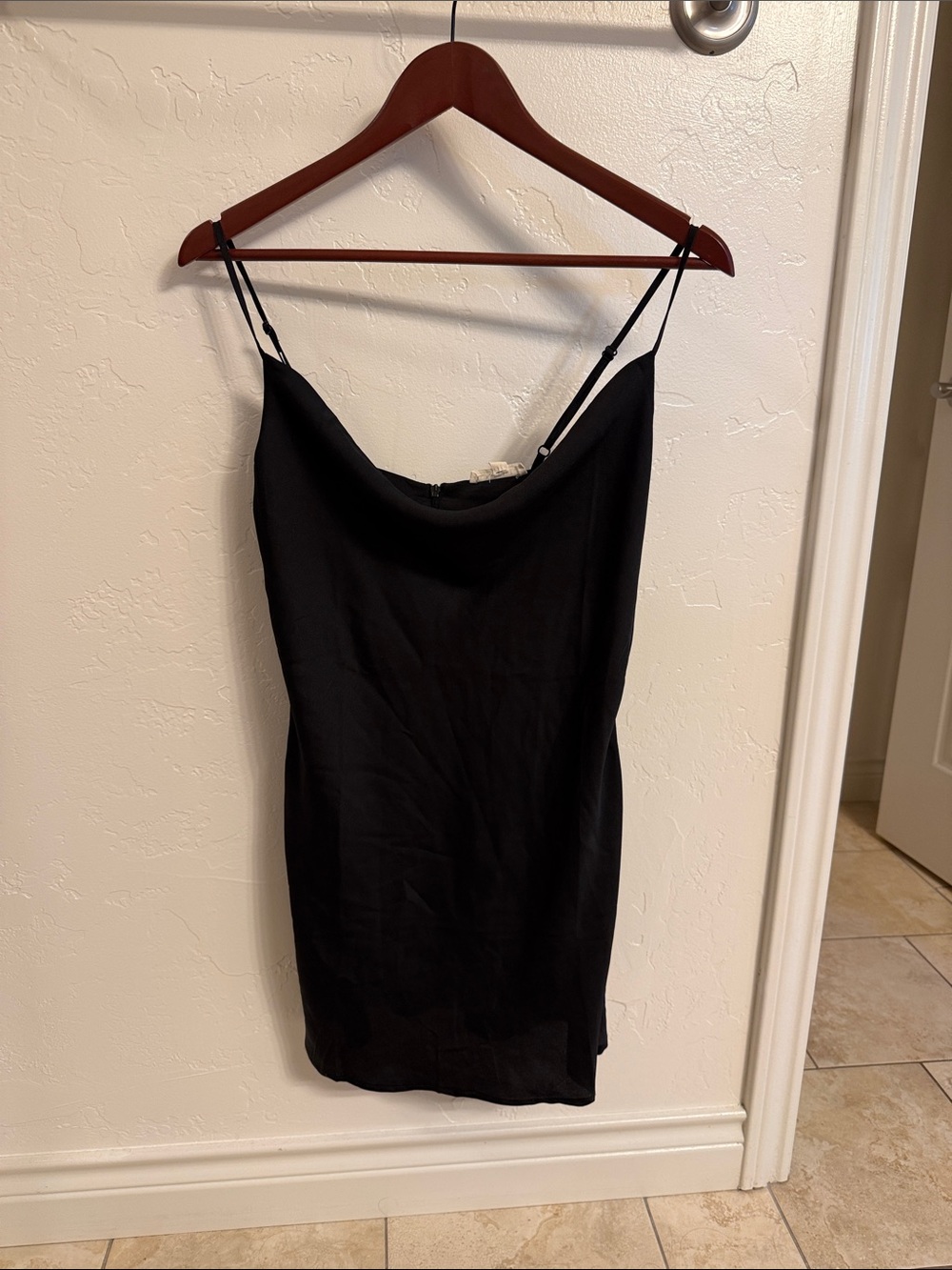 La Hearts Black Slip dress with Cowl Neck and Adjustable Spaghetti Straps